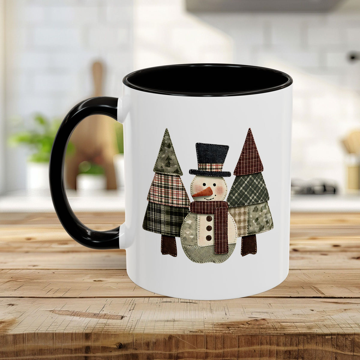 Patchwork Snowman & Evergreens Mug (11/15oz)
