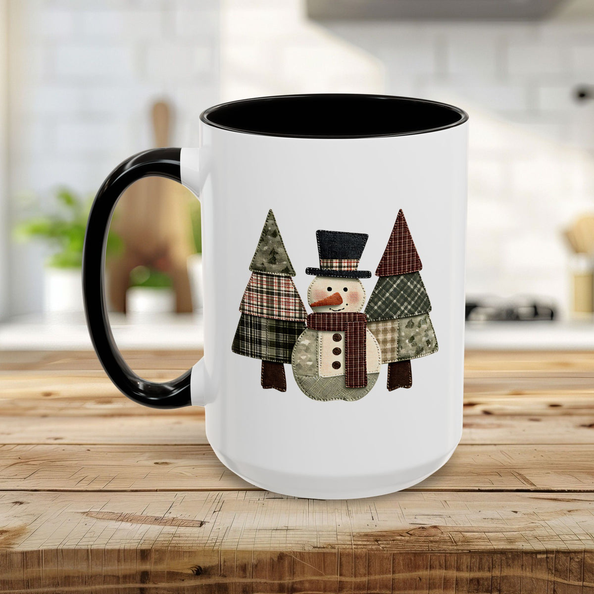 Patchwork Snowman & Evergreens Mug (11/15oz)