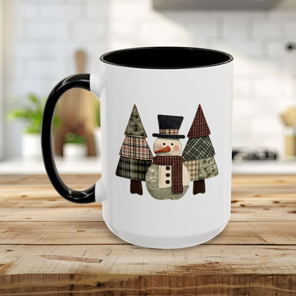 Patchwork Snowman & Evergreens Mug (11/15oz)