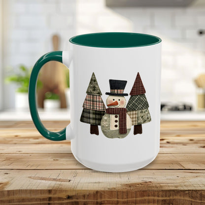 Patchwork Snowman & Evergreens Mug (11/15oz)