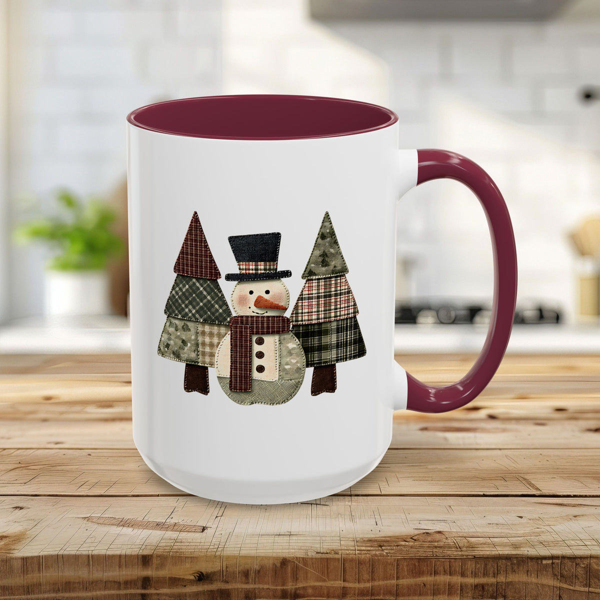 Patchwork Snowman & Evergreens Mug (11/15oz)