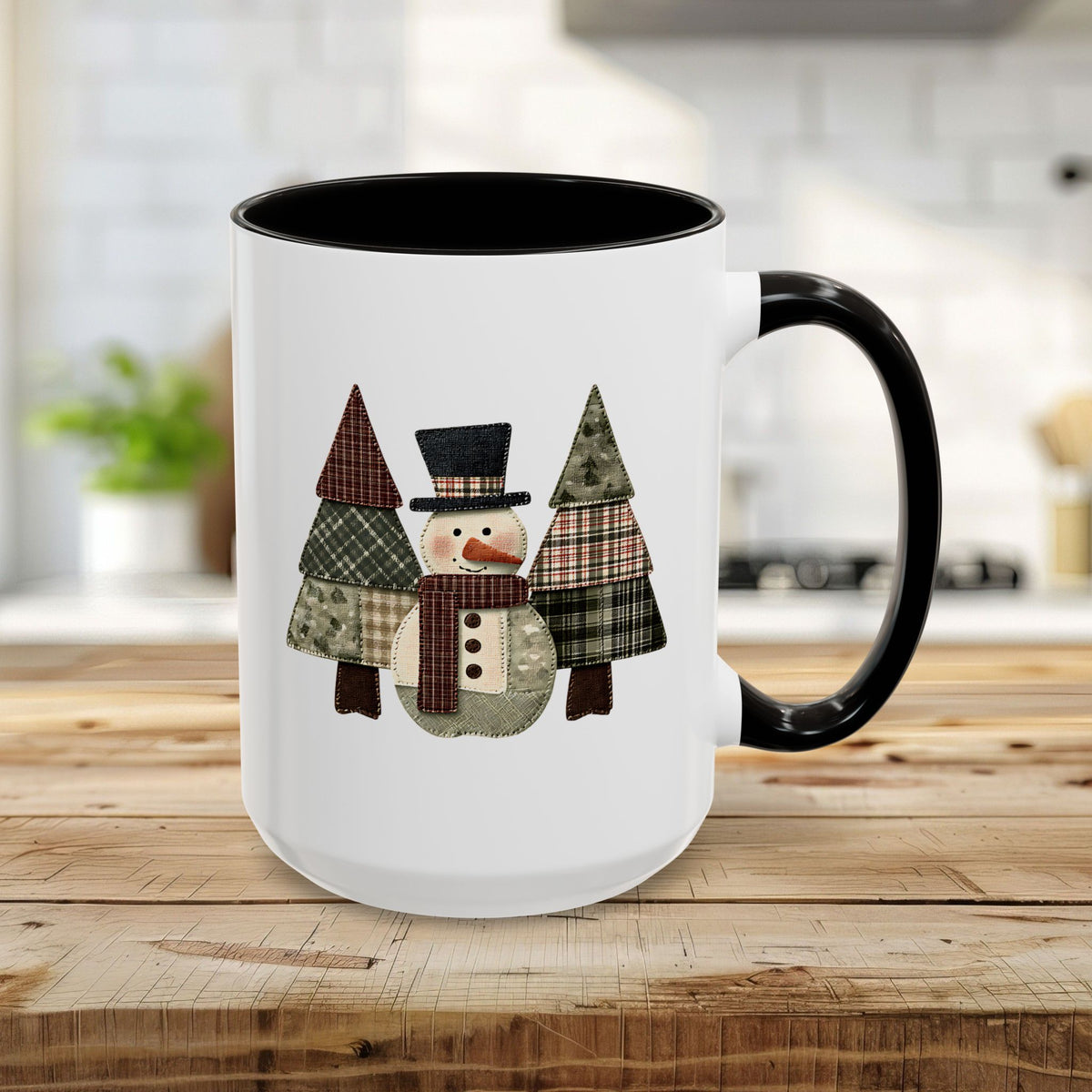 Patchwork Snowman & Evergreens Mug (11/15oz)