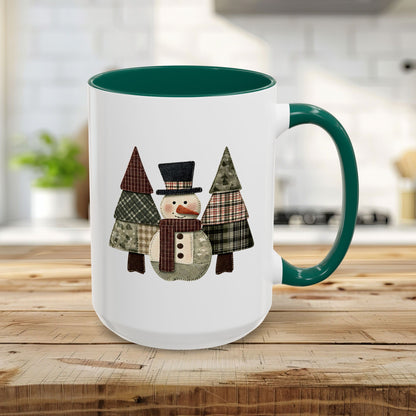 Patchwork Snowman & Evergreens Mug (11/15oz)