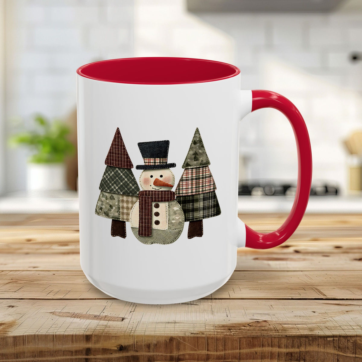 Patchwork Snowman & Evergreens Mug (11/15oz)
