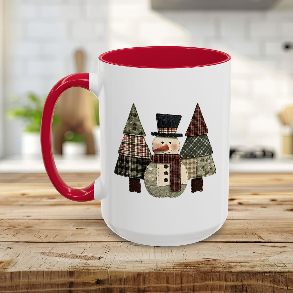 Patchwork Snowman & Evergreens Mug (11/15oz)