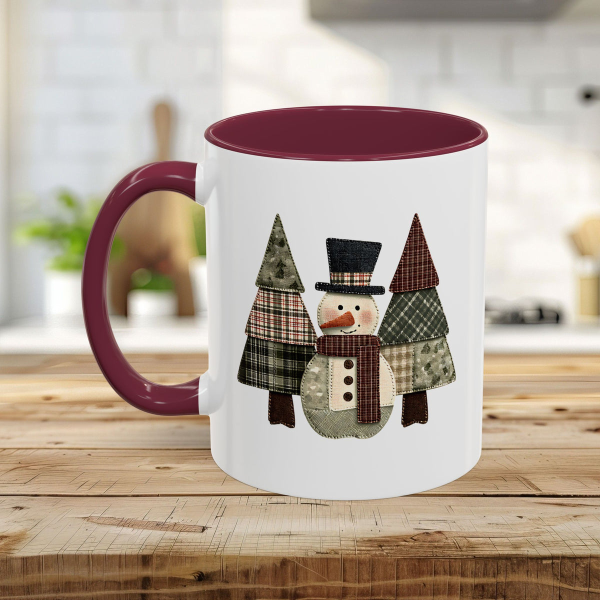 Patchwork Snowman & Evergreens Mug (11/15oz)