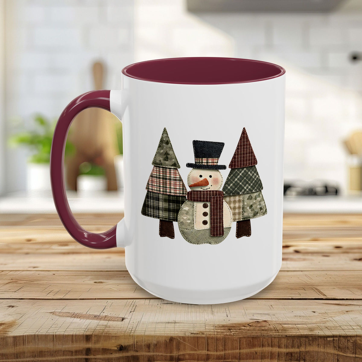 Patchwork Snowman & Evergreens Mug (11/15oz)