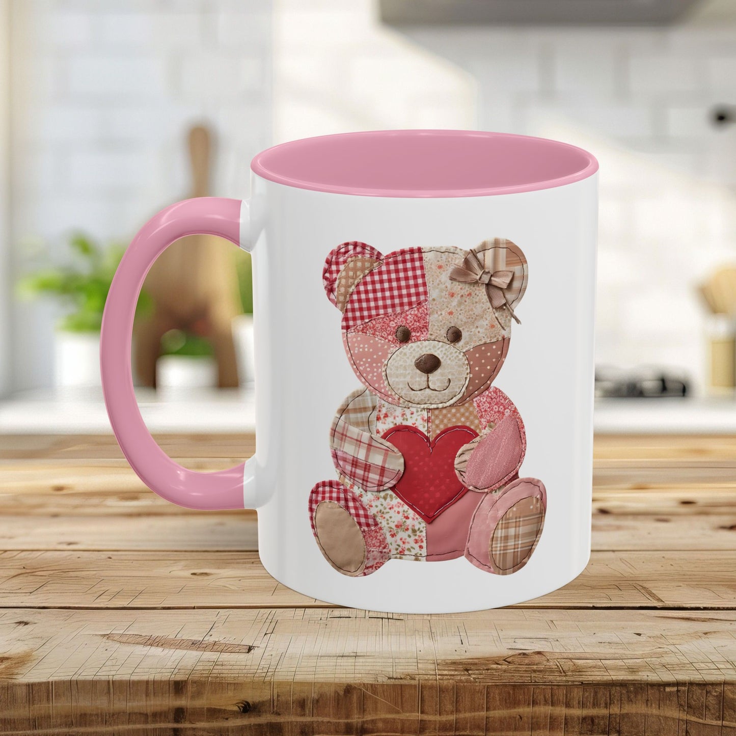 Patchwork Valentine Teddy Bear Heart Mug (11oz/15oz)