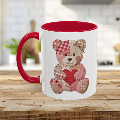 Patchwork Valentine Teddy Bear Heart Mug (11oz/15oz)