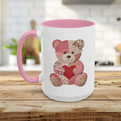 Patchwork Valentine Teddy Bear Heart Mug (11oz/15oz)