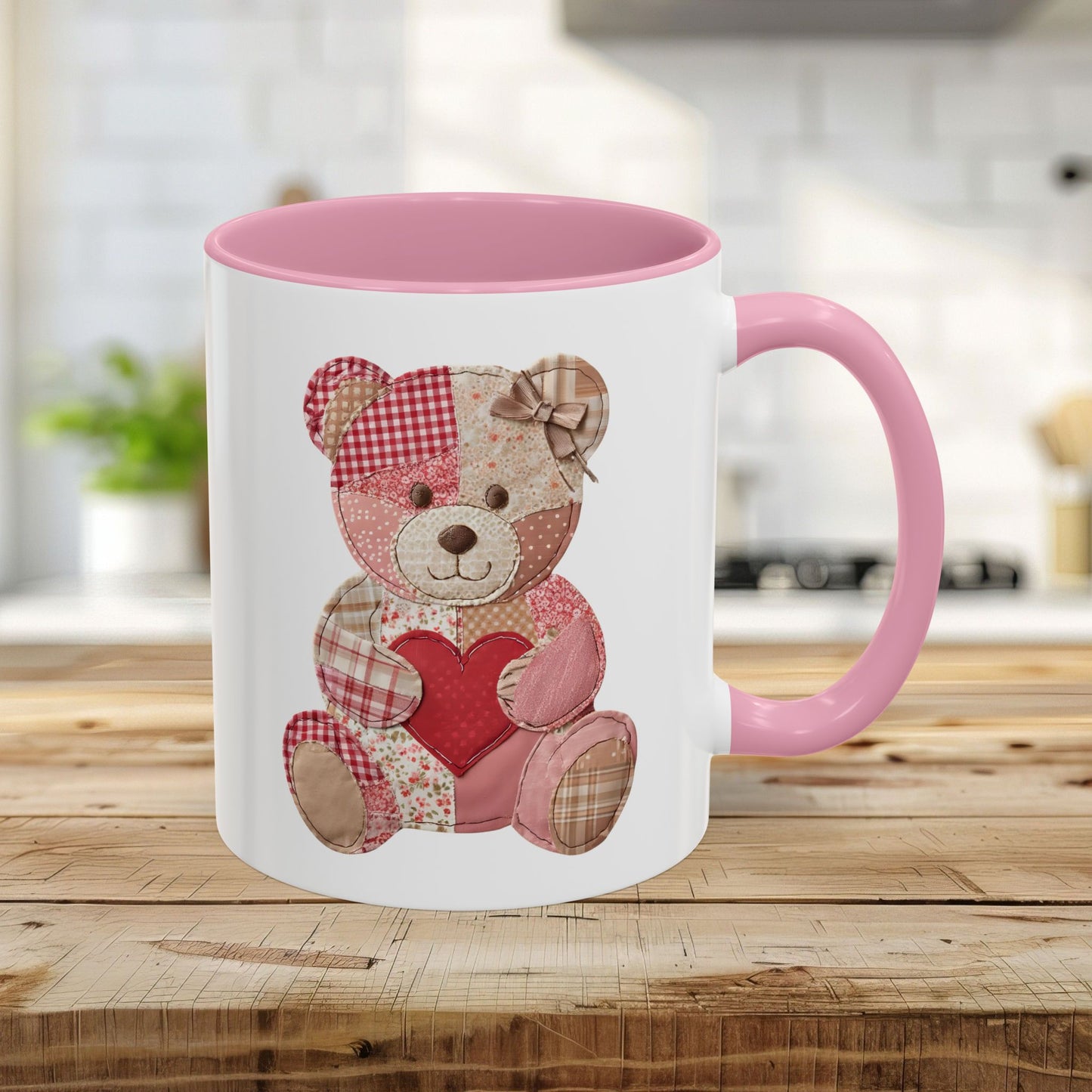 Patchwork Valentine Teddy Bear Heart Mug (11oz/15oz)