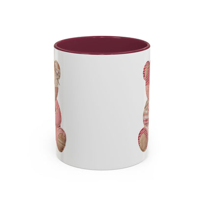 Patchwork Valentine Teddy Bear Heart Mug (11oz/15oz)