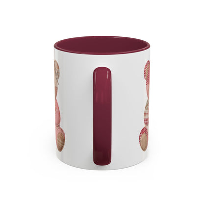Patchwork Valentine Teddy Bear Heart Mug (11oz/15oz)