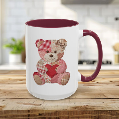 Patchwork Valentine Teddy Bear Heart Mug (11oz/15oz)