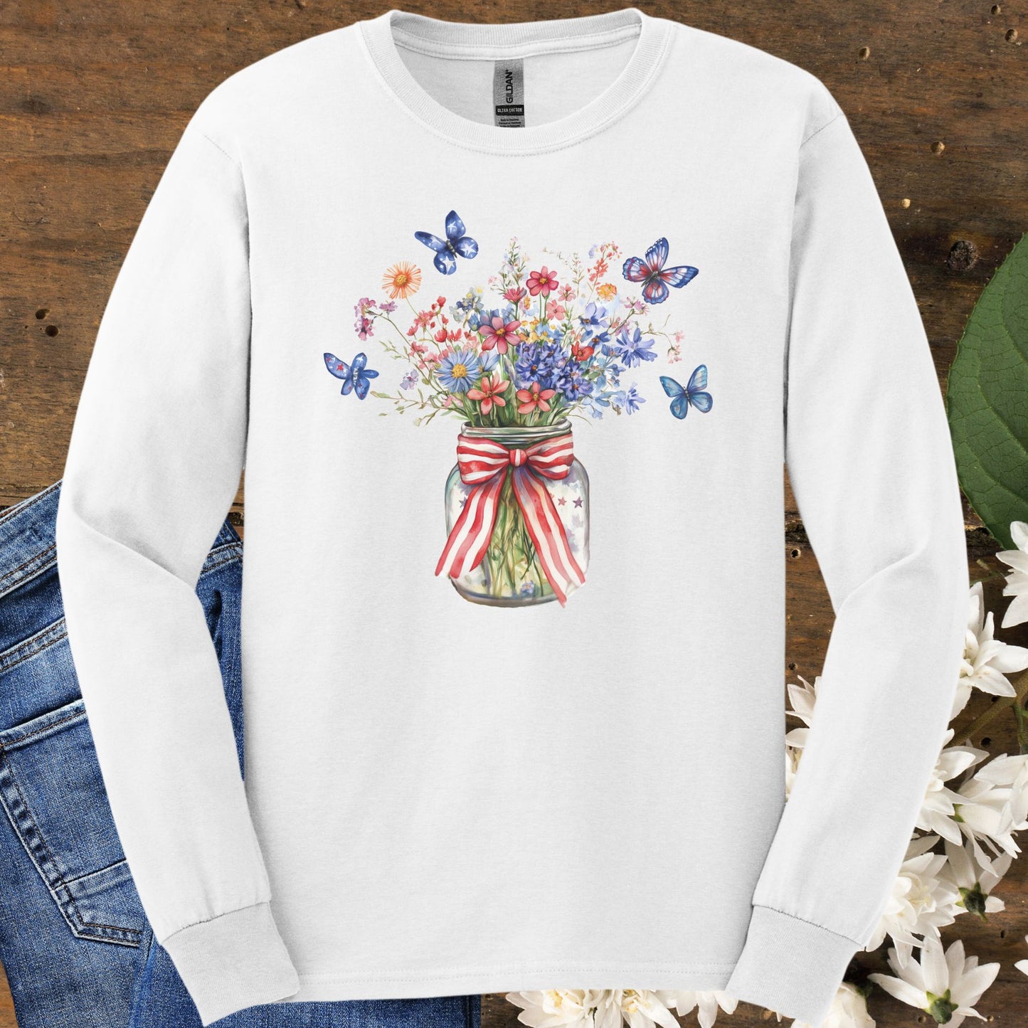 Patriotic Blooms & Butterflies Long Sleeve Tee
