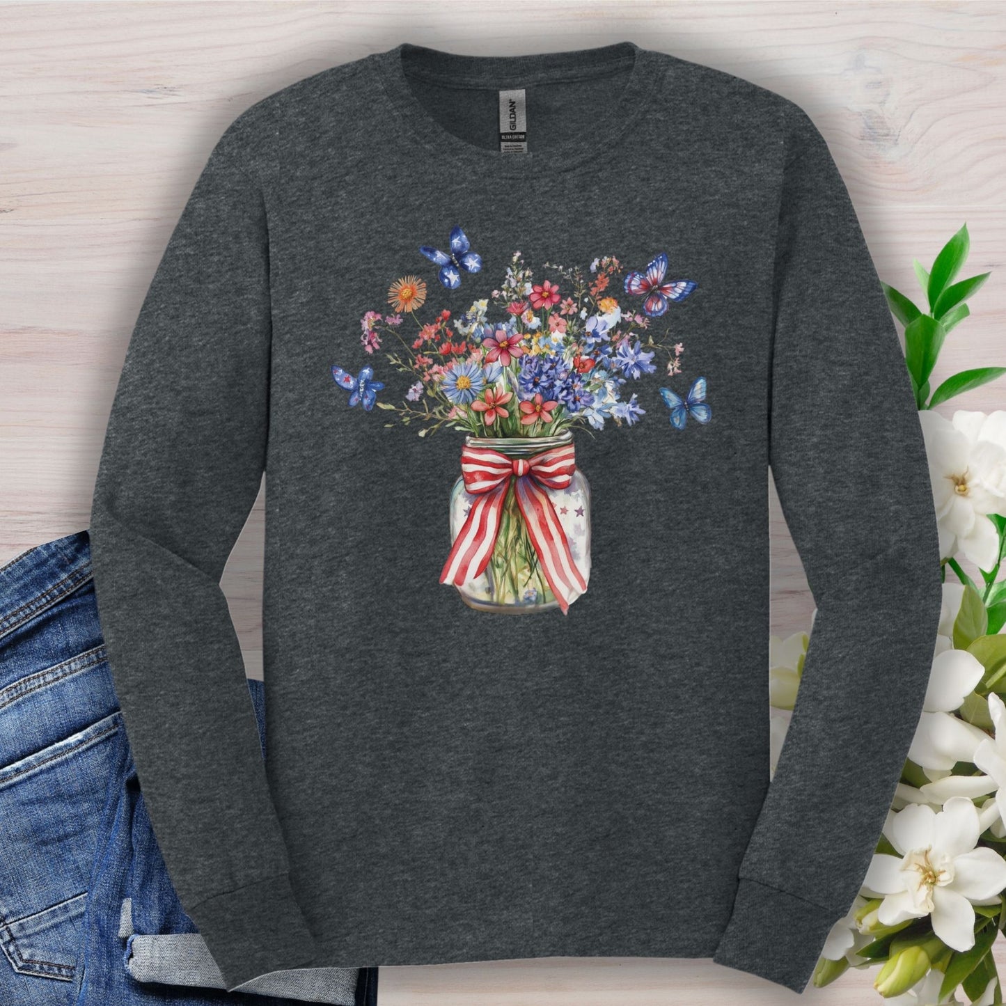 Patriotic Blooms & Butterflies Long Sleeve Tee