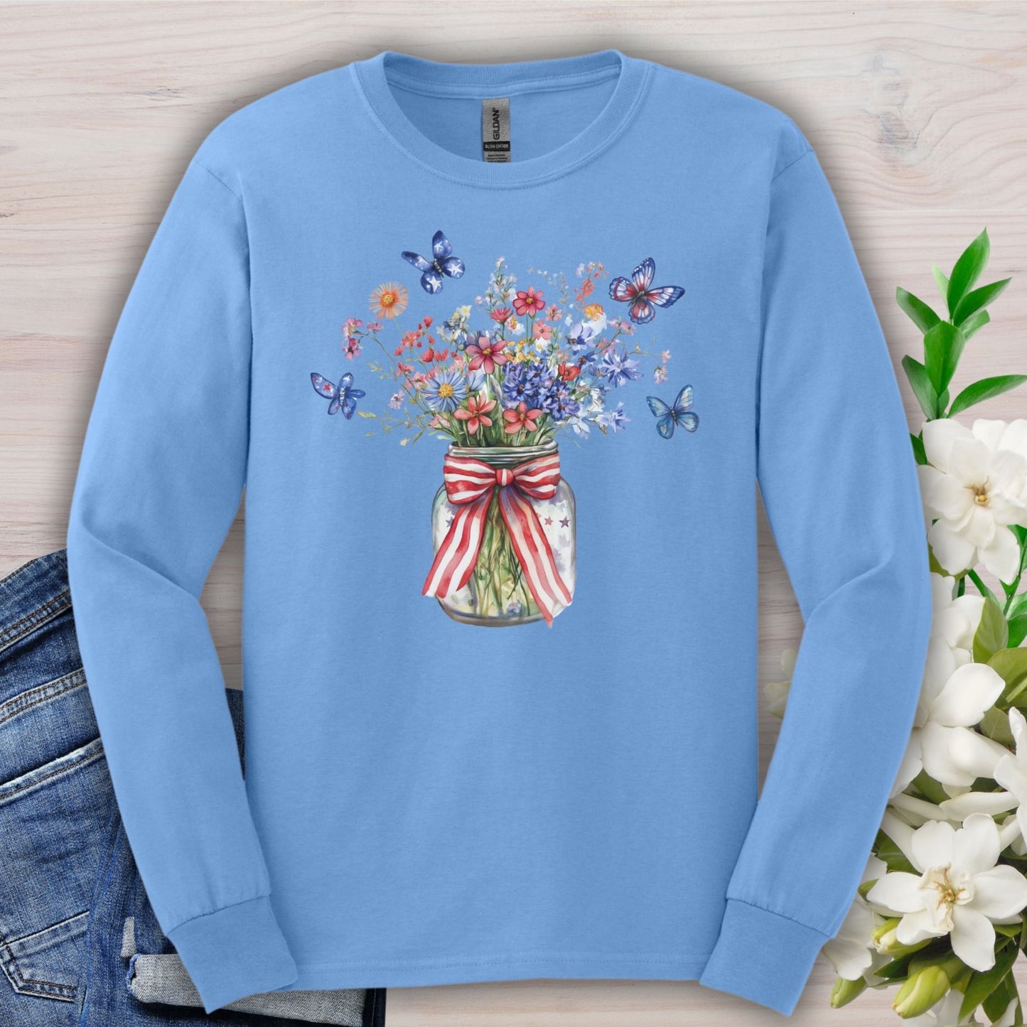 Patriotic Blooms & Butterflies Long Sleeve Tee