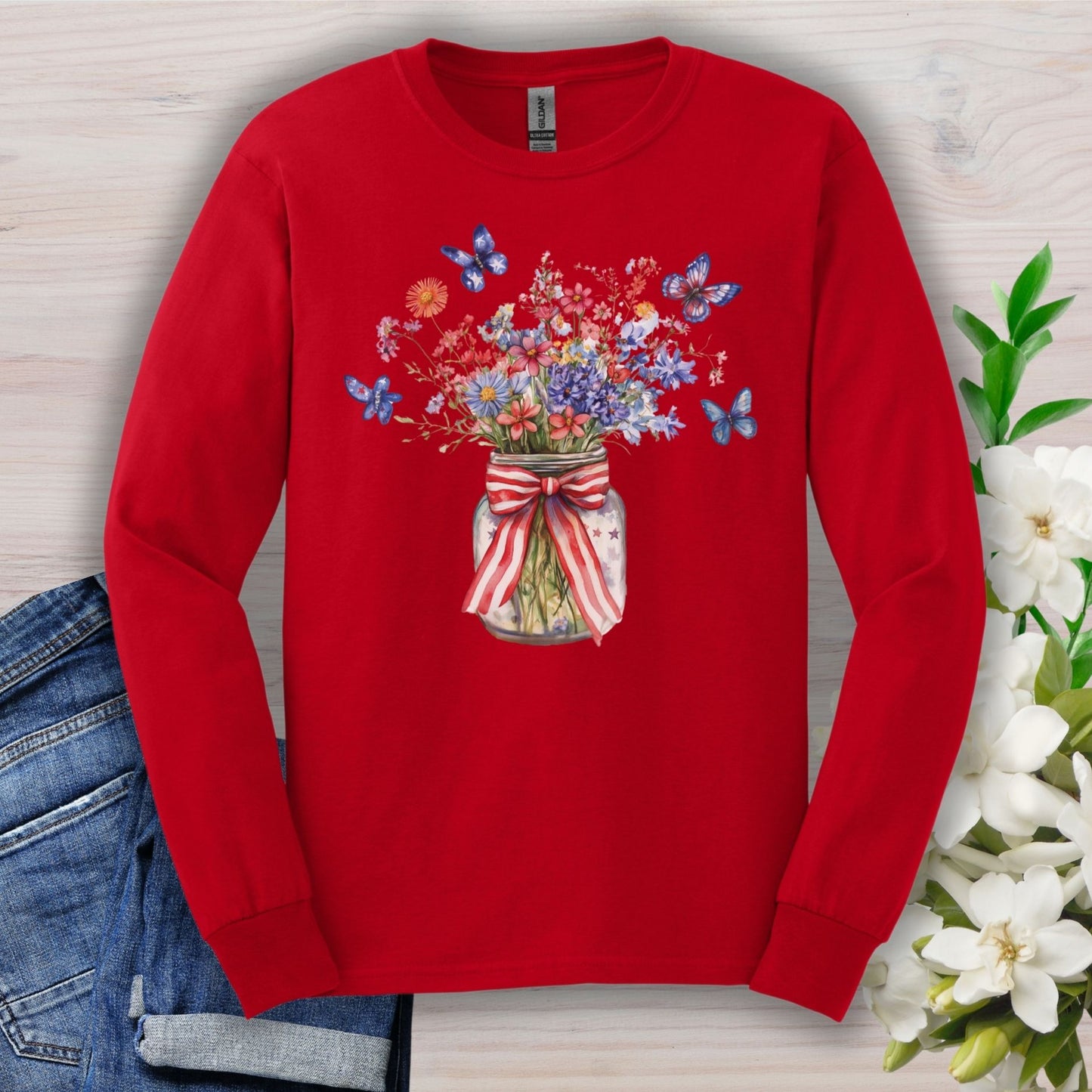 Patriotic Blooms & Butterflies Long Sleeve Tee