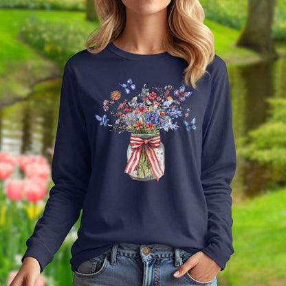 Patriotic Blooms & Butterflies Long Sleeve Tee