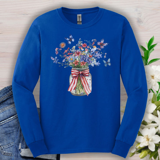 Patriotic Blooms & Butterflies Long Sleeve Tee