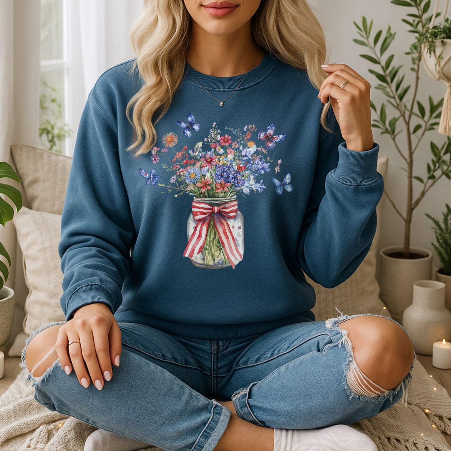 Patriotic Blooms & Butterflies Sweatshirt