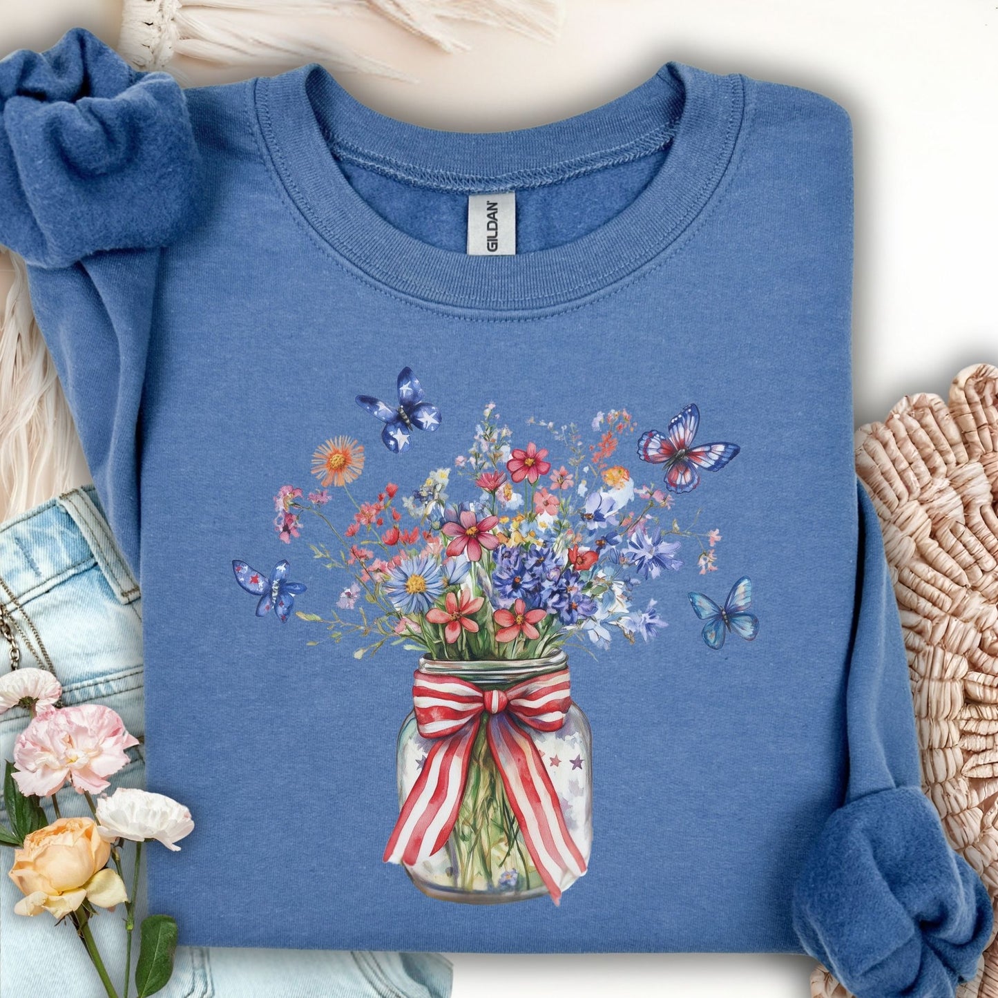 Patriotic Blooms & Butterflies Sweatshirt