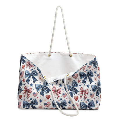 Patriotic Bow & Heart Flags Weekender Bag