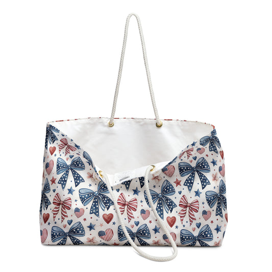 Patriotic Bow & Heart Flags Weekender Bag