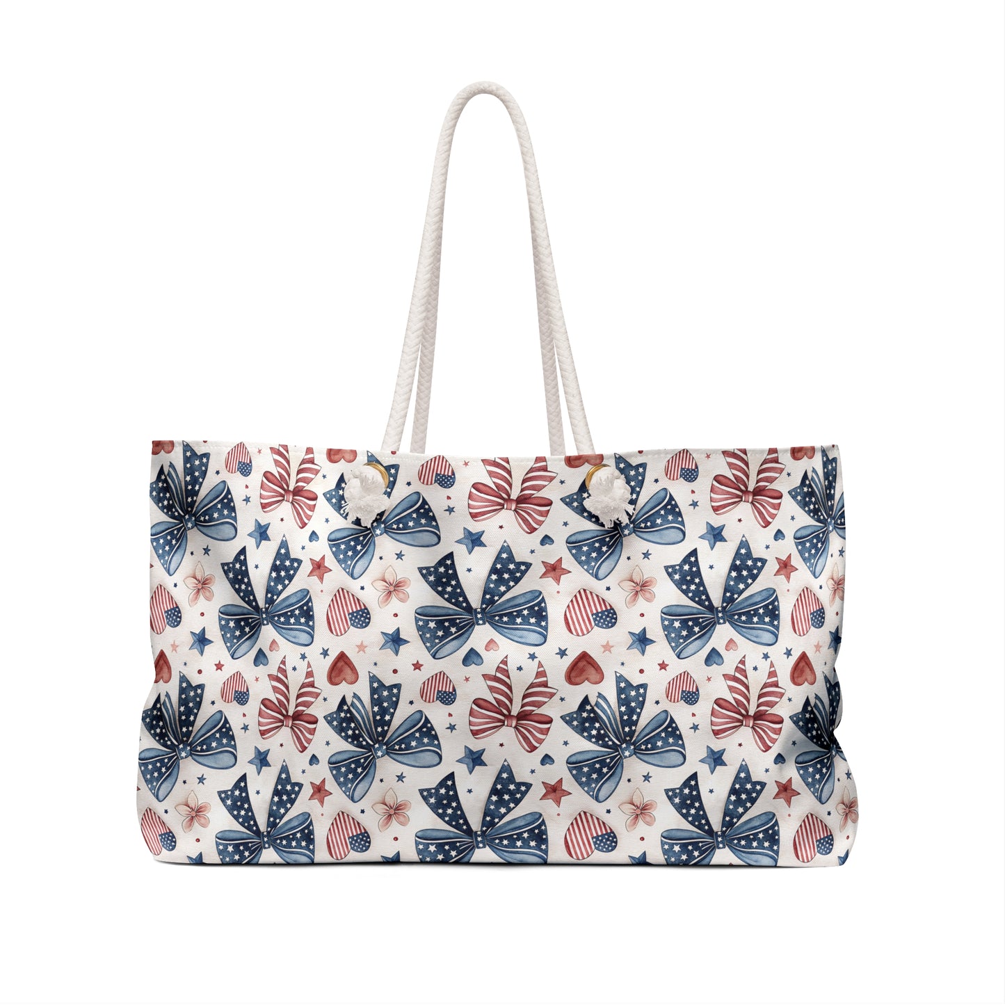 Patriotic Bow & Heart Flags Weekender Bag