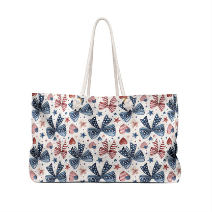 Patriotic Bow & Heart Flags Weekender Bag