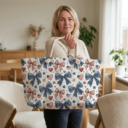 Patriotic Bow & Heart Flags Weekender Bag