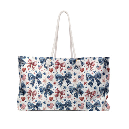 Patriotic Bow & Heart Flags Weekender Bag