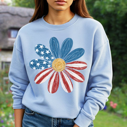 Patriotic Daisy American Flag Sweatshirt