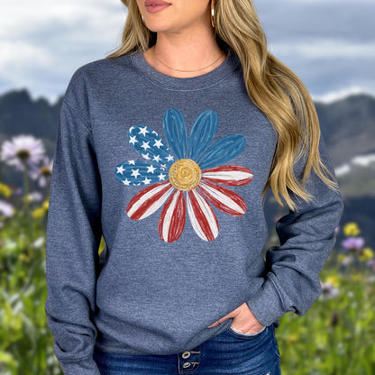 Patriotic Daisy American Flag Sweatshirt