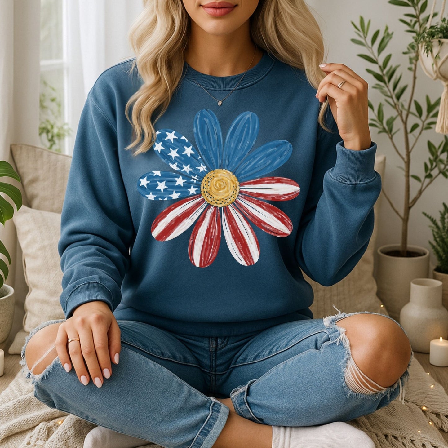 Patriotic Daisy American Flag Sweatshirt