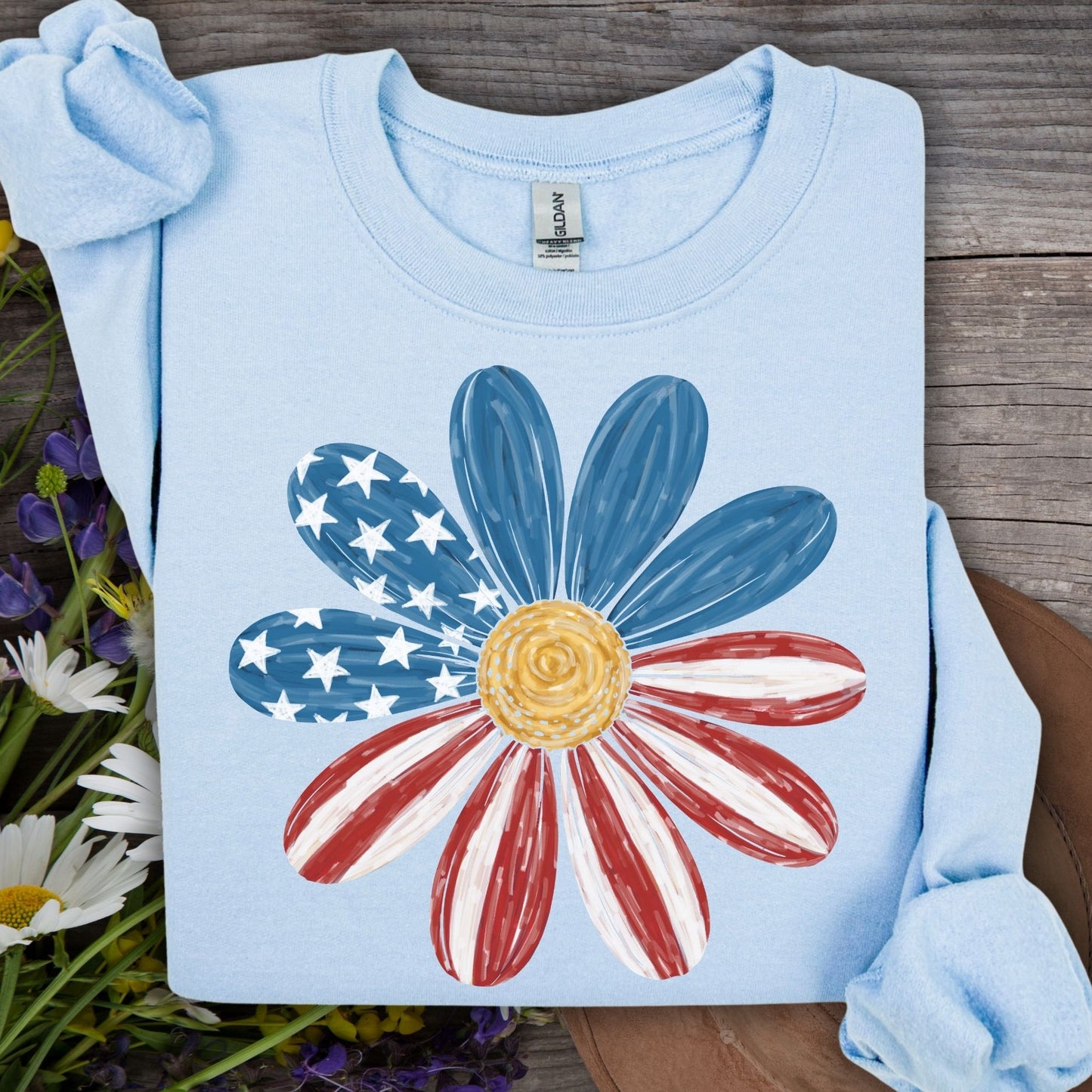 Patriotic Daisy American Flag Sweatshirt