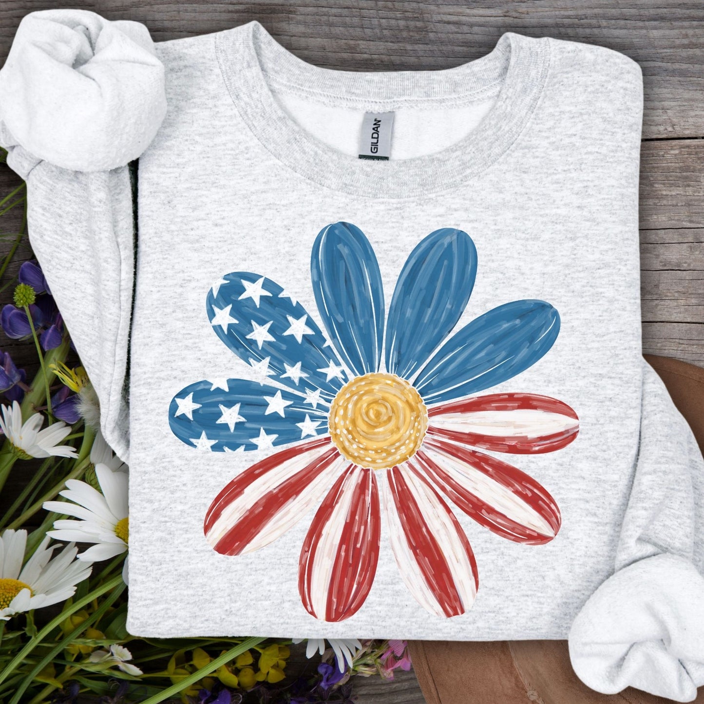 Patriotic Daisy American Flag Sweatshirt