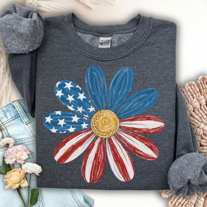 Patriotic Daisy American Flag Sweatshirt
