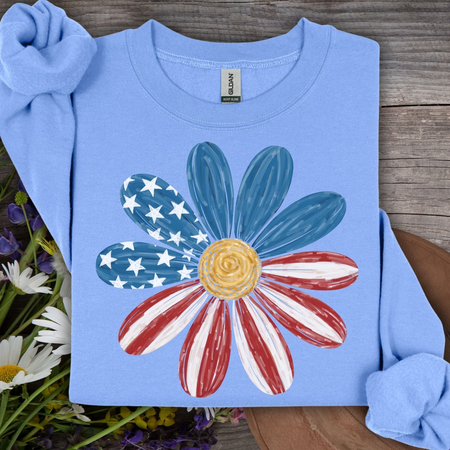 Patriotic Daisy American Flag Sweatshirt