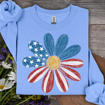 Patriotic Daisy American Flag Sweatshirt