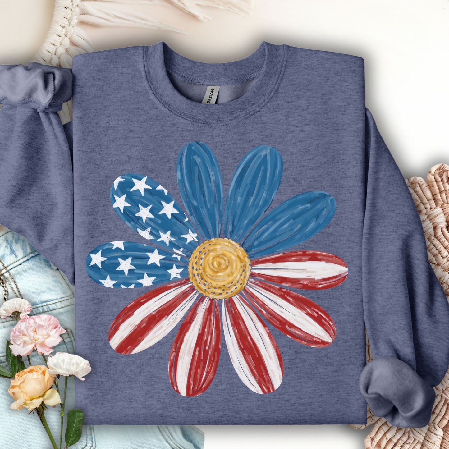 Patriotic Daisy American Flag Sweatshirt