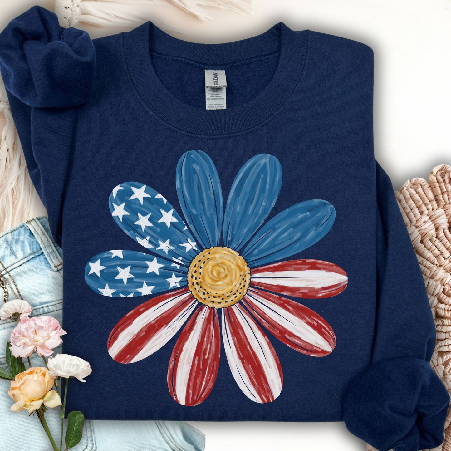 Patriotic Daisy American Flag Sweatshirt