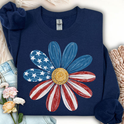 Patriotic Daisy American Flag Sweatshirt