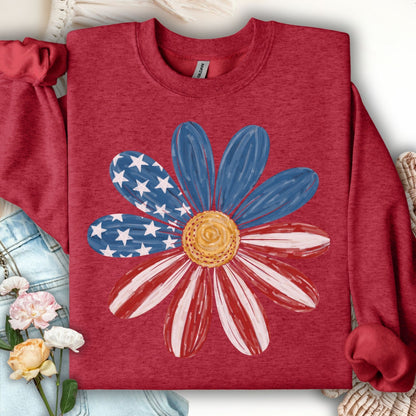 Patriotic Daisy American Flag Sweatshirt