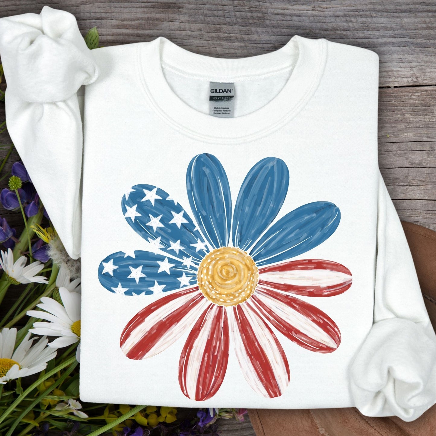 Patriotic Daisy American Flag Sweatshirt