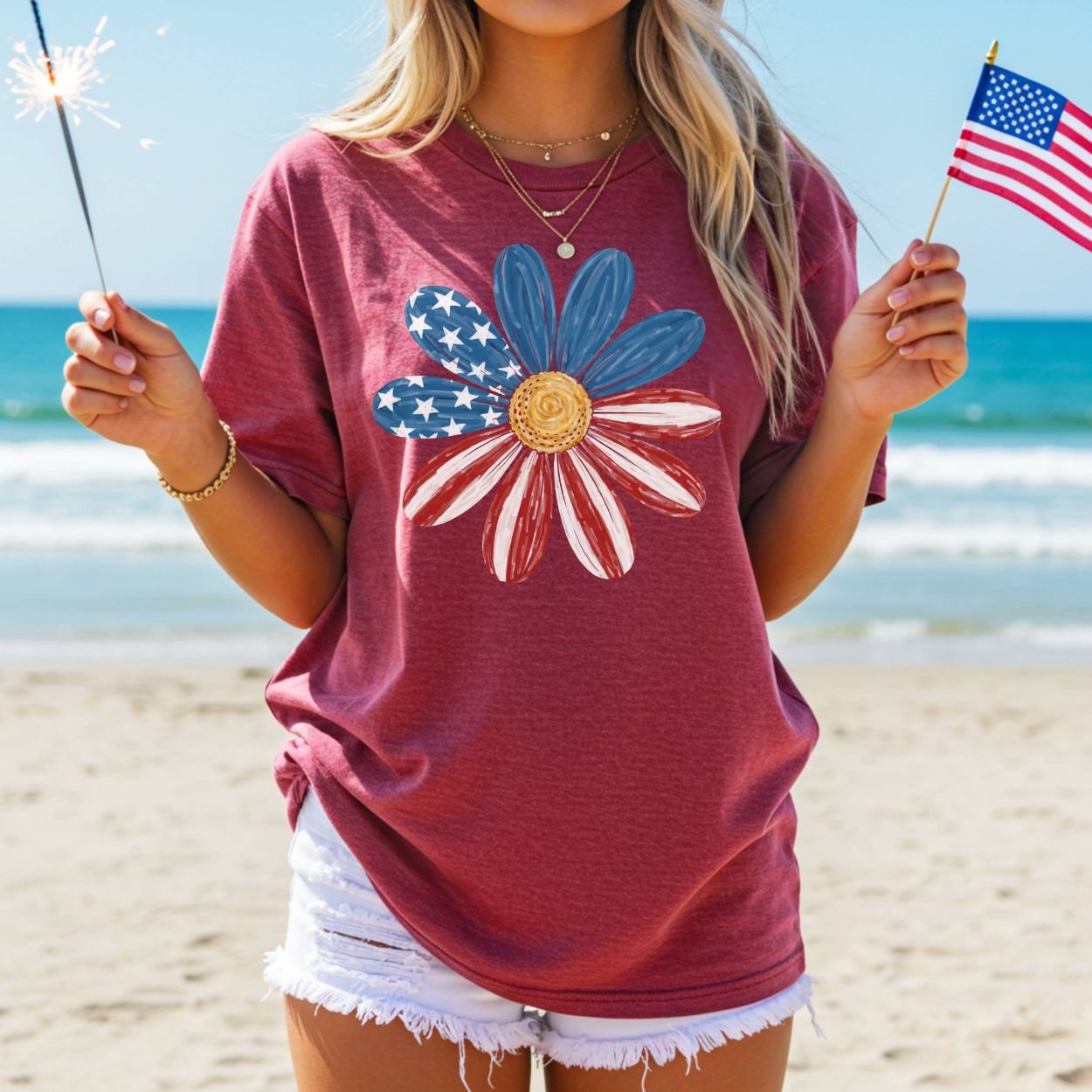 Patriotic Daisy American Flag T-Shirt