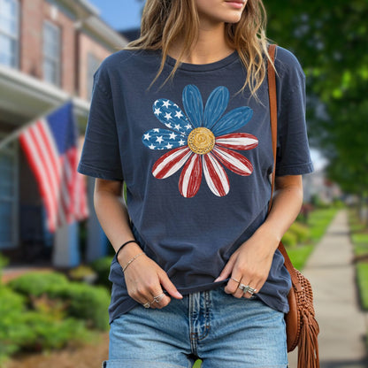 Patriotic Daisy American Flag T-Shirt