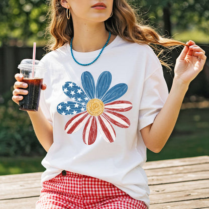 Patriotic Daisy American Flag T-Shirt