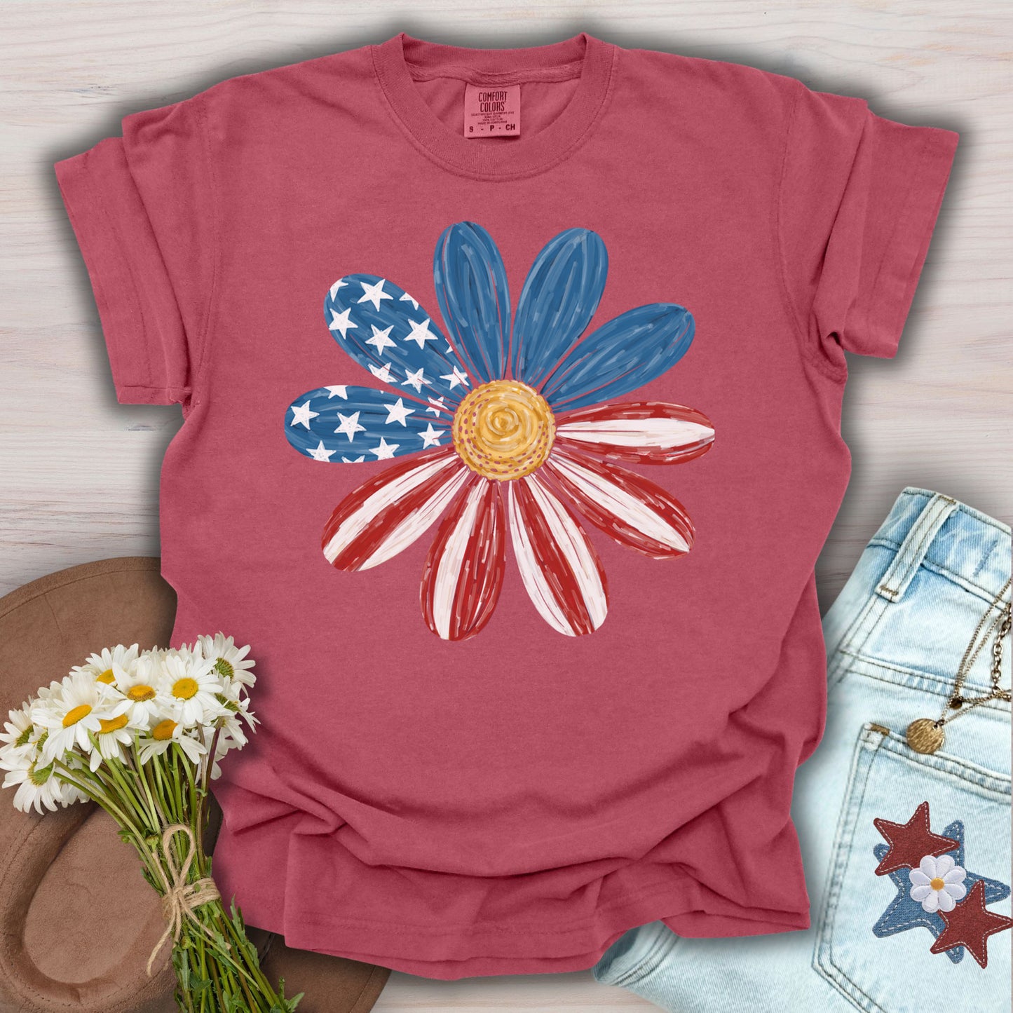 Patriotic Daisy American Flag T-Shirt
