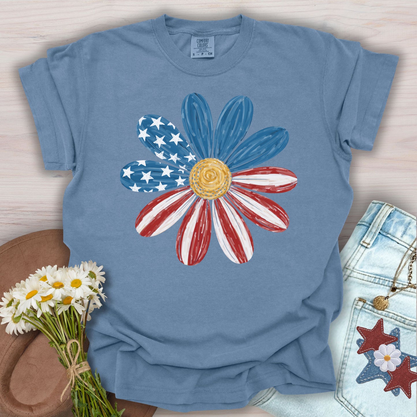 Patriotic Daisy American Flag T-Shirt